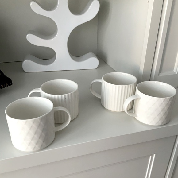 CANVAS Ceramic Textured Coffee Tea White Mugs X 4 Set Kitchen Round - Picture 1 of 11